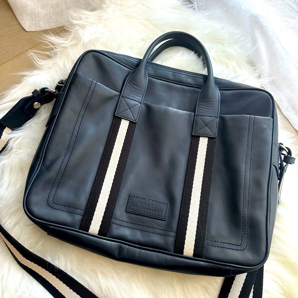 Bally Briefcase Men’s Bag in Navy Leather